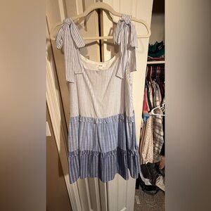 Mine Blue and White Striped Casual Dress
